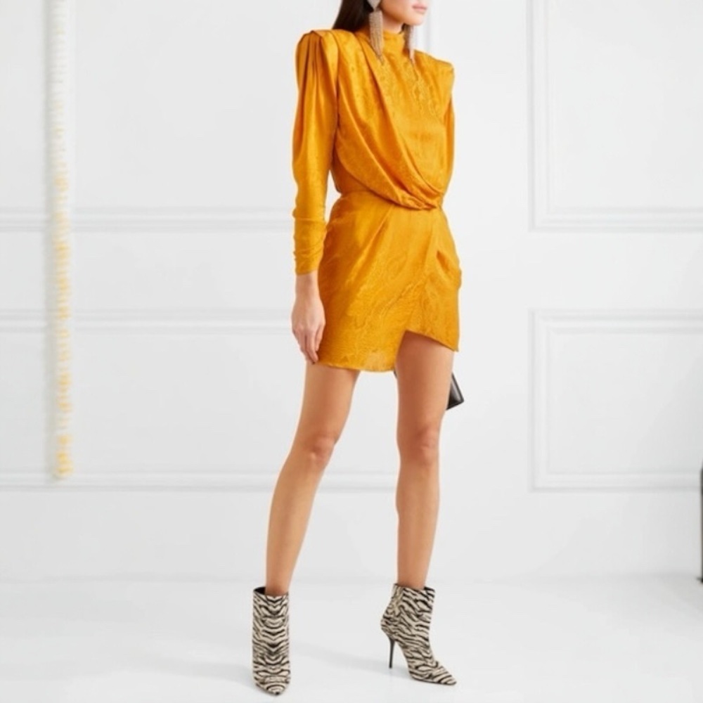 US 8/10 Dundas Draped Open-back Satin-jacquard Mini Dress NWT